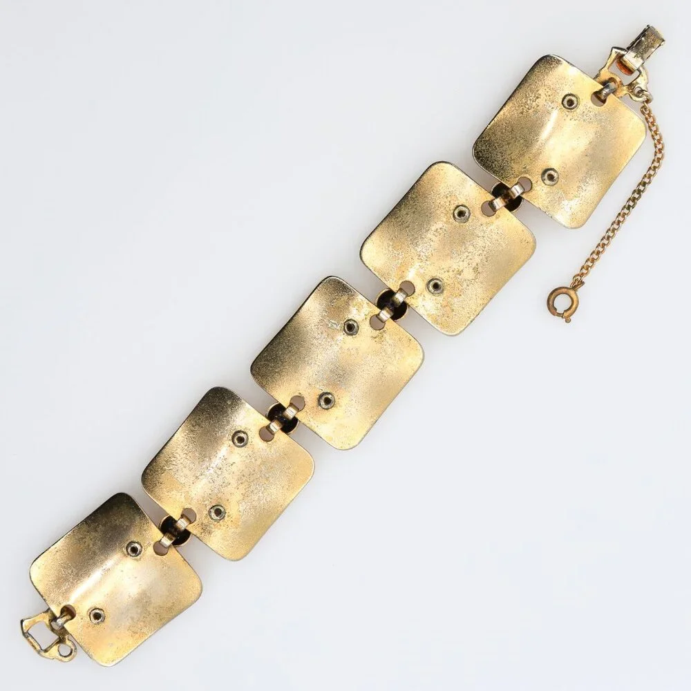 Vintage Schiaparelli Pink Cabochon and AB‎ Rhinestones Panel Bracelet 1950s